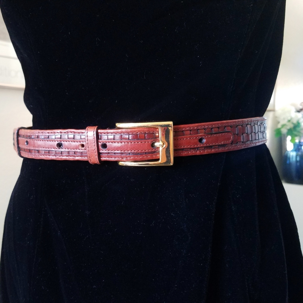 Vintage Cole Haan Women's Leather and Brass Belt